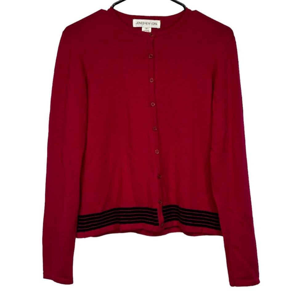 Jones New York 100% Wool Pink Red Long‎ Sleeve Button Cardigan Size M